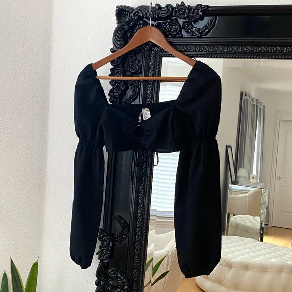 H&M Tops - H&M | Women's Black Puff Sleeve Long Sleeve Crop Top